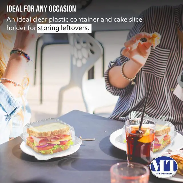 Alt view image 5 of 6 - Cake Slice Container 5" x 5" x 2.75" - Clear Square Hinged Medium Deep Individual Cake Slice Containers (Pack of 500) - Made in USA