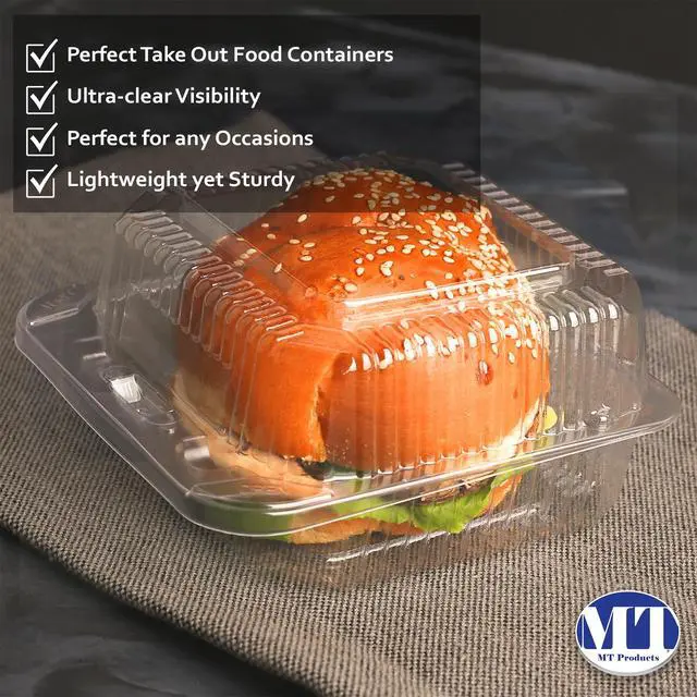 Alt view image 6 of 6 - Cake Slice Container 5" x 5" x 2.75" - Clear Square Hinged Medium Deep Individual Cake Slice Containers (Pack of 500) - Made in USA