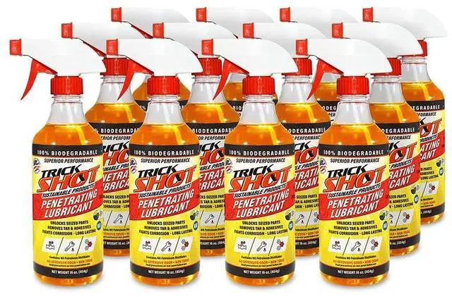 Main image of Trick Shot - 3-in-1 Penetrating Lubricant Oil - Biobased Food Grade Industrial Oil for Parts, Rust & Corrosion Remover, Anti-Seize Lubricant Protects Metal Surfaces, Degreases & Cleans - 16 oz, 12-Pk