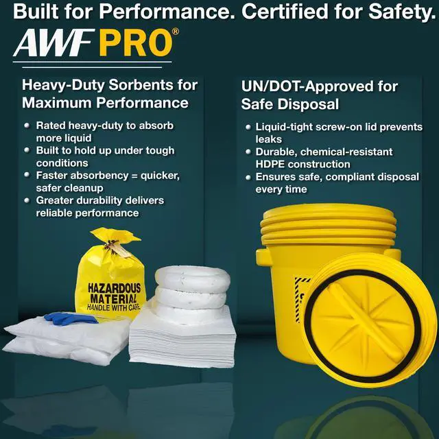 Alt view image 2 of 6 - 20 Gallon Oil Only Spill Kit, 59 Pieces 20 gal DOT Approved Drum, Socks, Pads & Pillows, & Accessories
