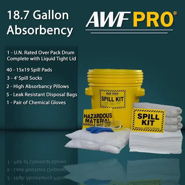 Alt view image 3 of 6 - 20 Gallon Oil Only Spill Kit, 59 Pieces 20 gal DOT Approved Drum, Socks, Pads & Pillows, & Accessories