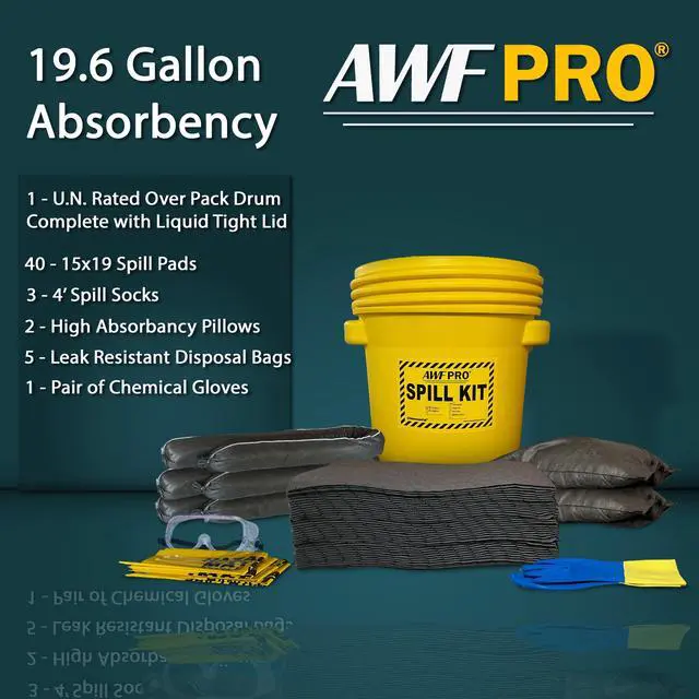 Alt view image 3 of 6 - 20 Gallon Universal Spill Kit, 59 Pieces 20 gal DOT Approved Drum, Socks, Pads & Pillows, & Accessories