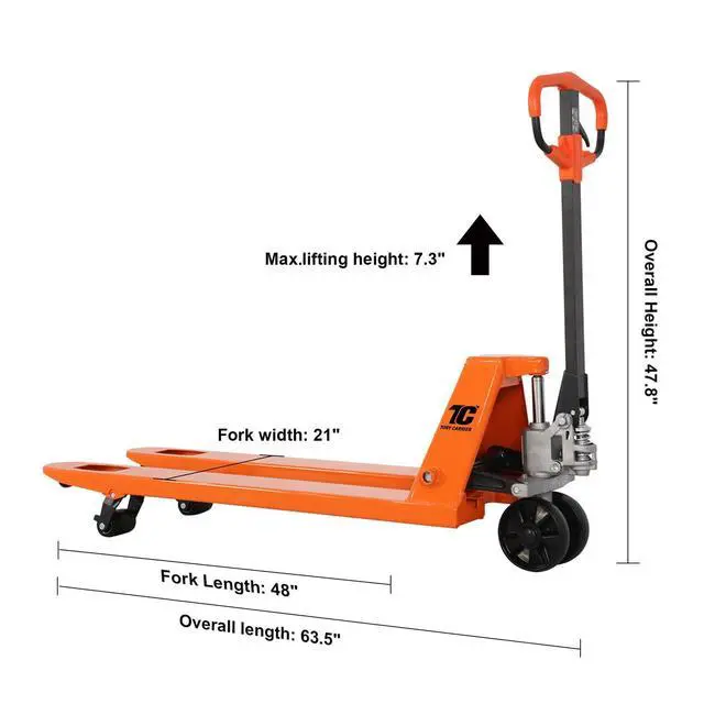 Alt view image 2 of 6 - Tory Carrier Pallet Jack Truck 5500 lbs Capacity, 21" x 48" Forks, Heavy Duty Manual Pallet Truck for Narrow Aisles Warehouse, Workshops