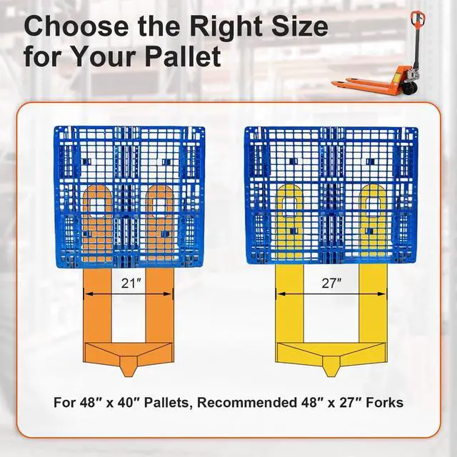 Alt view image 6 of 6 - Tory Carrier Pallet Jack Truck 5500 lbs Capacity, 21" x 48" Forks, Heavy Duty Manual Pallet Truck for Narrow Aisles Warehouse, Workshops