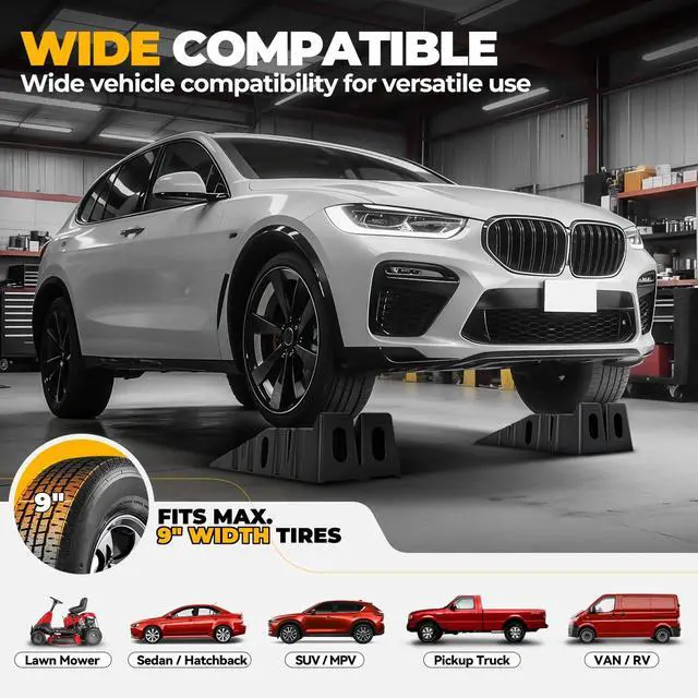 Alt view image 3 of 6 - Car Ramps for Oil Changes and Lift, 4Pcs 5T (10,000 lbs) GVW Capacity (2500 lbs per Ramp), Portable Ramps with Anti Slip Grooves for Home Garage Maintenance, Vehicle Ramps for Auto Repair