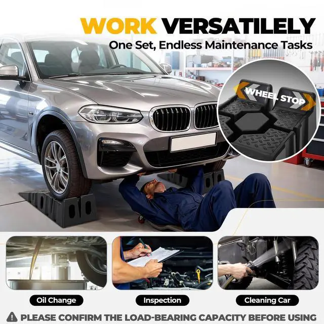 Alt view image 4 of 6 - Car Ramps for Oil Changes and Lift, 4Pcs 5T (10,000 lbs) GVW Capacity (2500 lbs per Ramp), Portable Ramps with Anti Slip Grooves for Home Garage Maintenance, Vehicle Ramps for Auto Repair
