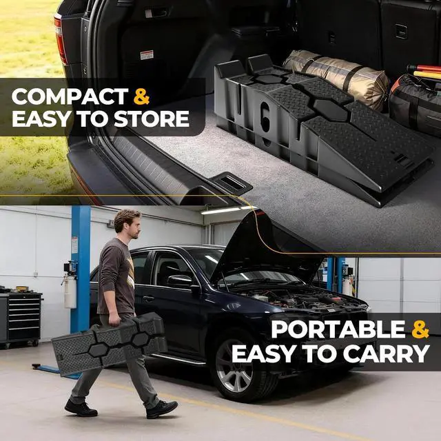 Alt view image 5 of 6 - Car Ramps for Oil Changes and Lift, 4Pcs 5T (10,000 lbs) GVW Capacity (2500 lbs per Ramp), Portable Ramps with Anti Slip Grooves for Home Garage Maintenance, Vehicle Ramps for Auto Repair
