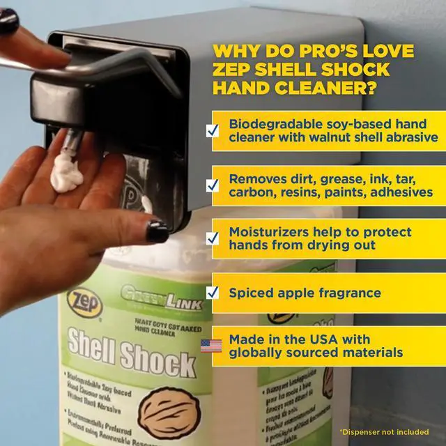 Alt view image 4 of 6 - Shell Shock Industrial Hand Cleaner - 1 Gallon (Case of 4) - 318524 - Made With Biodegradable Soy and Walnut-Based Formula For An Exceptional Clean