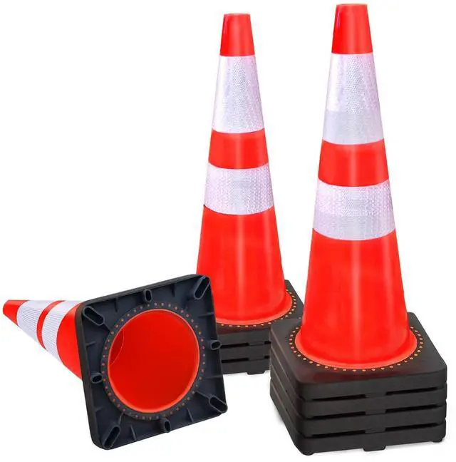 Main image of 8 Pack 28 Inch Traffic Safety Cones Orange Parking Cones with Reflective Collars Heavy Duty Black Base Construction Cone Structurally Stable for Road Warning Parking Lot Public Place Traffic Control