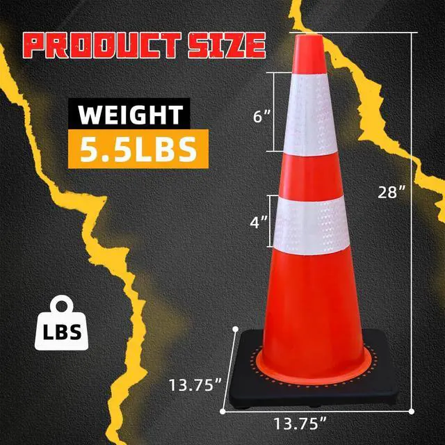 Alt view image 2 of 6 - 8 Pack 28 Inch Traffic Safety Cones Orange Parking Cones with Reflective Collars Heavy Duty Black Base Construction Cone Structurally Stable for Road Warning Parking Lot Public Place Traffic Control
