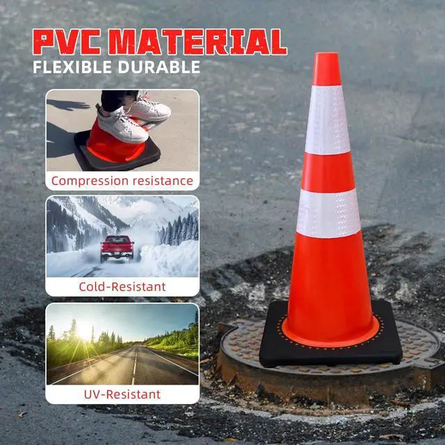 Alt view image 3 of 6 - 8 Pack 28 Inch Traffic Safety Cones Orange Parking Cones with Reflective Collars Heavy Duty Black Base Construction Cone Structurally Stable for Road Warning Parking Lot Public Place Traffic Control