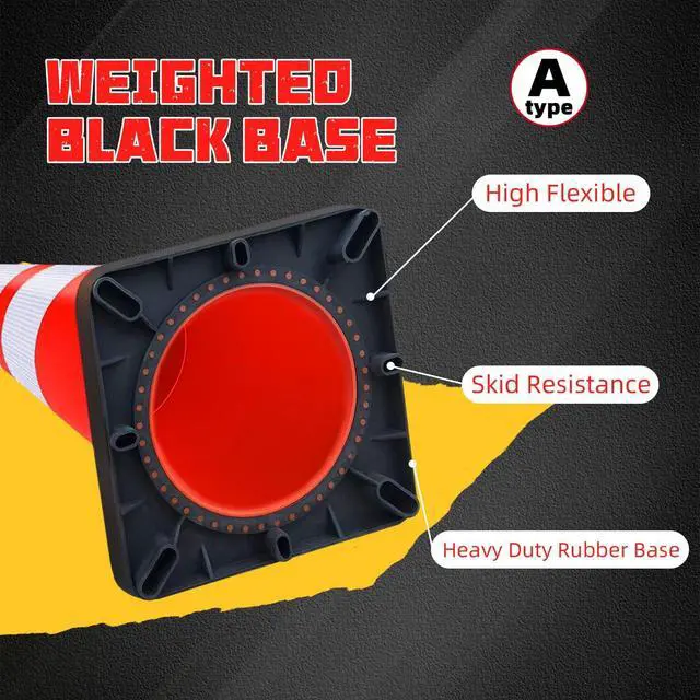 Alt view image 4 of 6 - 8 Pack 28 Inch Traffic Safety Cones Orange Parking Cones with Reflective Collars Heavy Duty Black Base Construction Cone Structurally Stable for Road Warning Parking Lot Public Place Traffic Control