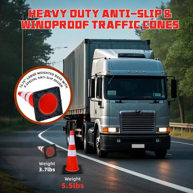 Alt view image 5 of 6 - 8 Pack 28 Inch Traffic Safety Cones Orange Parking Cones with Reflective Collars Heavy Duty Black Base Construction Cone Structurally Stable for Road Warning Parking Lot Public Place Traffic Control