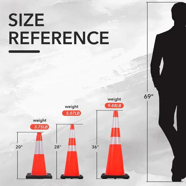 Alt view image 6 of 6 - 8 Pack 28 Inch Traffic Safety Cones Orange Parking Cones with Reflective Collars Heavy Duty Black Base Construction Cone Structurally Stable for Road Warning Parking Lot Public Place Traffic Control