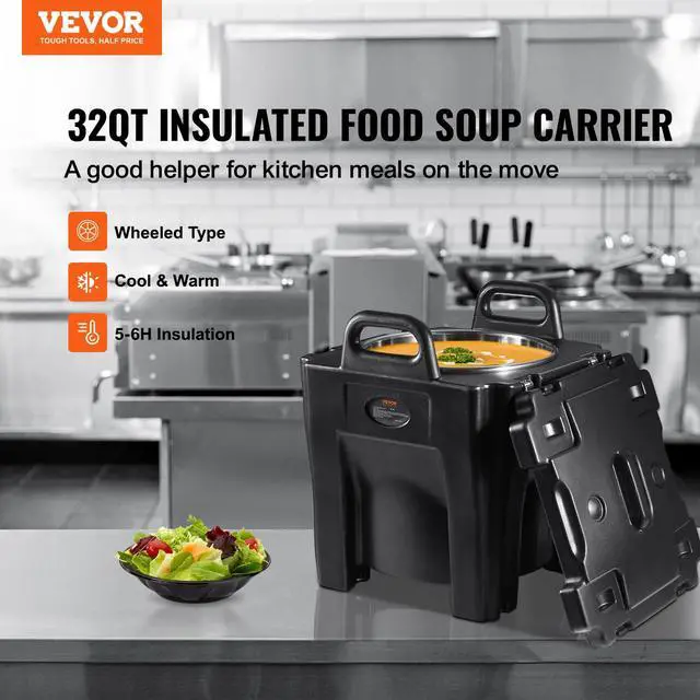 Alt view image 2 of 6 - Insulated Food Carrier, 32Qt Capacity Stackable Hot Box for Catering w/Stainless Steel Barrel, Top Load LLDPE Food Warmer w/Stationary Base, for Restaurant Canteen, Black