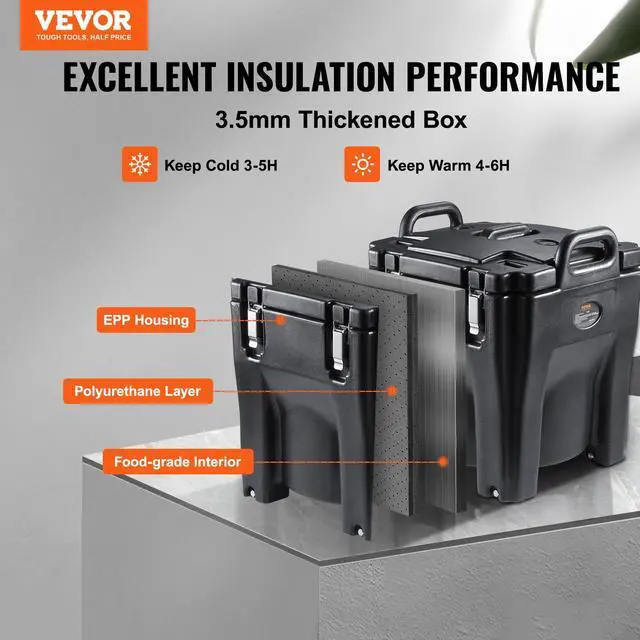 Alt view image 3 of 6 - Insulated Food Carrier, 32Qt Capacity Stackable Hot Box for Catering w/Stainless Steel Barrel, Top Load LLDPE Food Warmer w/Stationary Base, for Restaurant Canteen, Black