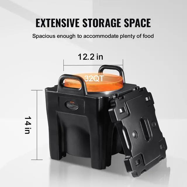 Alt view image 4 of 6 - Insulated Food Carrier, 32Qt Capacity Stackable Hot Box for Catering w/Stainless Steel Barrel, Top Load LLDPE Food Warmer w/Stationary Base, for Restaurant Canteen, Black