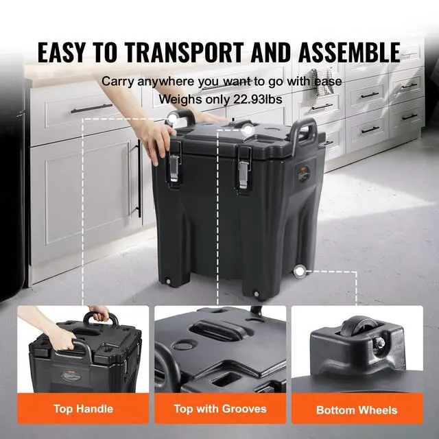 Alt view image 5 of 6 - Insulated Food Carrier, 32Qt Capacity Stackable Hot Box for Catering w/Stainless Steel Barrel, Top Load LLDPE Food Warmer w/Stationary Base, for Restaurant Canteen, Black