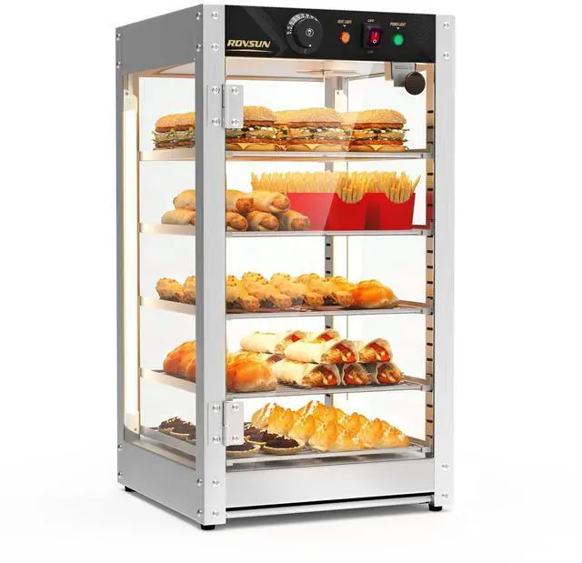 Main image of 5-Tier Commercial Food Warmer, 15" Pizza Warmer Food Warmer Display with LED Adjustable Lighting Glass Door Removable Shelves, Countertop Electric Food Warmer for Buffet Restaurant 110V 800W