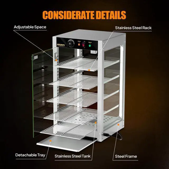 Alt view image 6 of 6 - 5-Tier Commercial Food Warmer, 15" Pizza Warmer Food Warmer Display with LED Adjustable Lighting Glass Door Removable Shelves, Countertop Electric Food Warmer for Buffet Restaurant 110V 800W