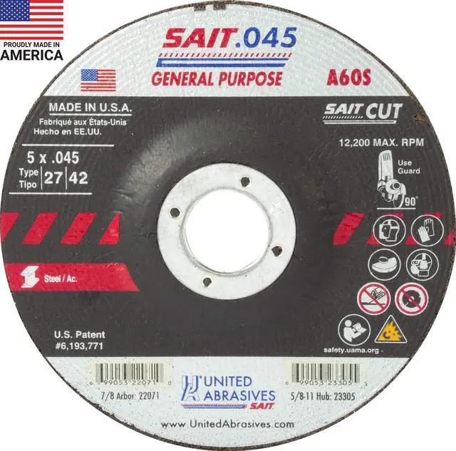 Main image of SAIT 22071 A60S General Purpose Cut-Off Wheels (Type 27/Type 42 Depressed Center) 5" x.045" x 7/8", 50-Pack