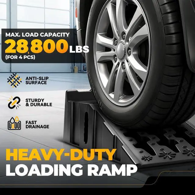 Alt view image 2 of 6 - Car Ramps for Oil Changes and Lift, 4Pcs 14.4T (28,800 lbs) GVW Capacity, Portable Car Service Ramps with Anti Slip Grooves for Home Garage Maintenance, Vehicle Ramps for Auto Repair