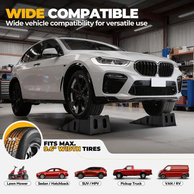 Alt view image 3 of 6 - Car Ramps for Oil Changes and Lift, 4Pcs 14.4T (28,800 lbs) GVW Capacity, Portable Car Service Ramps with Anti Slip Grooves for Home Garage Maintenance, Vehicle Ramps for Auto Repair