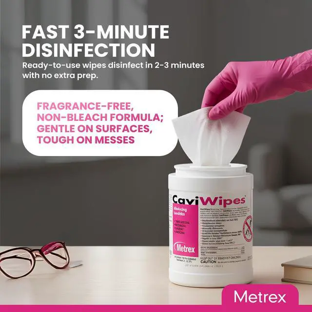 Alt view image 6 of 6 - CaviWipes Disinfecting Towelettes, Pack of 12 Durable Non-Woven Disinfecting Wipes for Hard, Non-Porous Surfaces in Healthcare & Laboratory Settings Pre-Saturated with CaviCide, 13-1100
