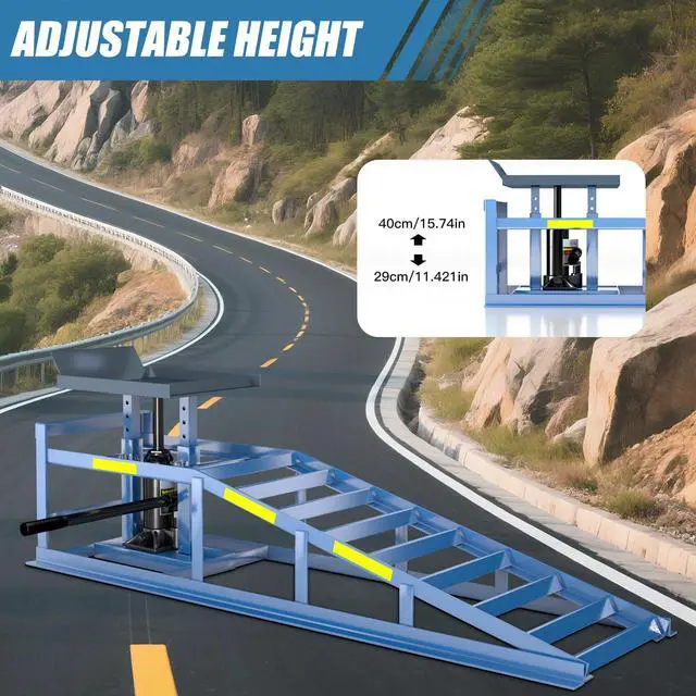 Alt view image 4 of 6 - 2 Heavy-Duty Car Ramps, 5-Ton (5000 kg) Capacity, High-Load Hydraulic Ramps with Reflective Strips for Safe Nighttime Use, Adjustable Height from 9.8 to 15 in, Usable as Workshop Lifting Platform