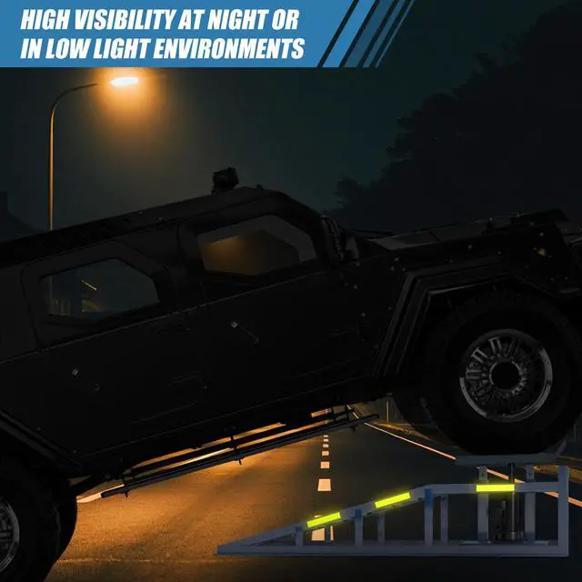 Alt view image 5 of 6 - 2 Heavy-Duty Car Ramps, 5-Ton (5000 kg) Capacity, High-Load Hydraulic Ramps with Reflective Strips for Safe Nighttime Use, Adjustable Height from 9.8 to 15 in, Usable as Workshop Lifting Platform