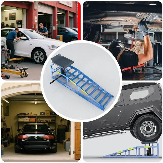 Alt view image 6 of 6 - 2 Heavy-Duty Car Ramps, 5-Ton (5000 kg) Capacity, High-Load Hydraulic Ramps with Reflective Strips for Safe Nighttime Use, Adjustable Height from 9.8 to 15 in, Usable as Workshop Lifting Platform