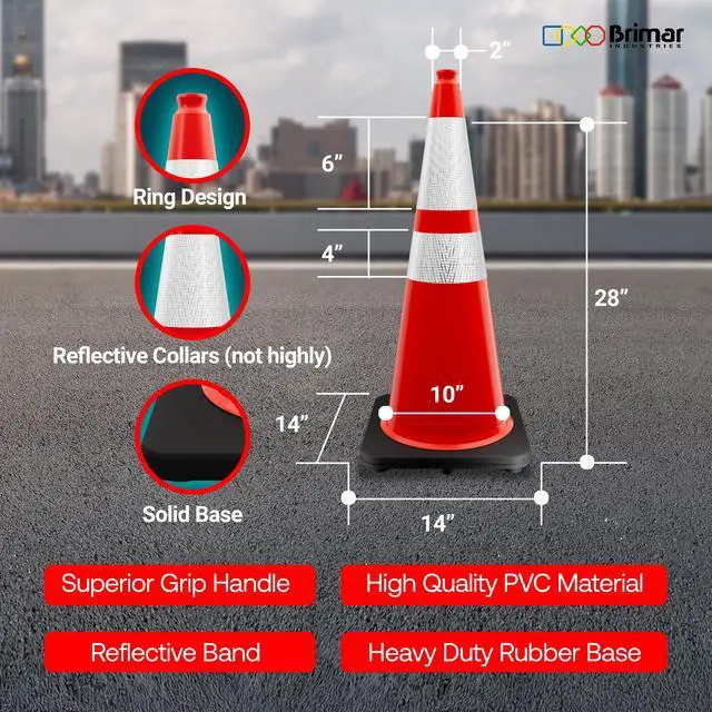 Alt view image 2 of 6 - 28 Inch Performance Cones, 8 Pack, Orange PVC Traffic Safety Cones with 10 lb. Black Base for Construction, Road Parking, MUTCD Approved, Highly Reflective Bands, Structurally Stable, Wearproof