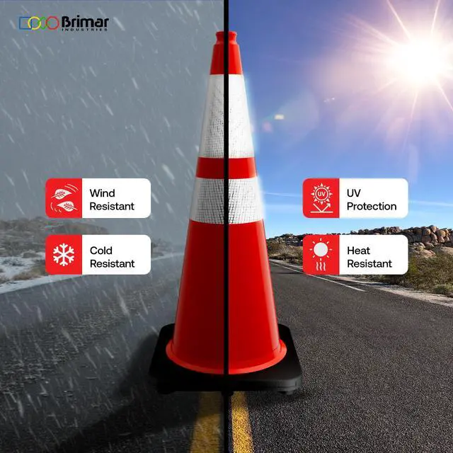 Alt view image 3 of 6 - 28 Inch Performance Cones, 8 Pack, Orange PVC Traffic Safety Cones with 10 lb. Black Base for Construction, Road Parking, MUTCD Approved, Highly Reflective Bands, Structurally Stable, Wearproof