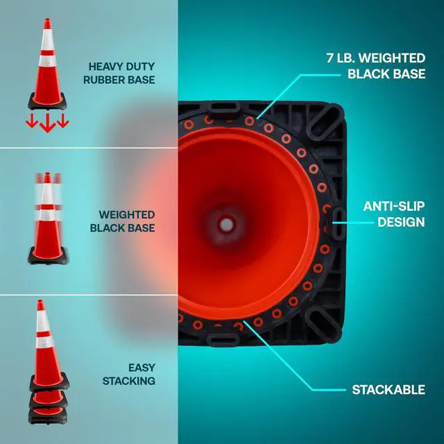 Alt view image 4 of 6 - 28 Inch Performance Cones, 8 Pack, Orange PVC Traffic Safety Cones with 10 lb. Black Base for Construction, Road Parking, MUTCD Approved, Highly Reflective Bands, Structurally Stable, Wearproof