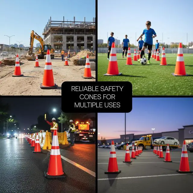 Alt view image 6 of 6 - 28 Inch Performance Cones, 8 Pack, Orange PVC Traffic Safety Cones with 10 lb. Black Base for Construction, Road Parking, MUTCD Approved, Highly Reflective Bands, Structurally Stable, Wearproof