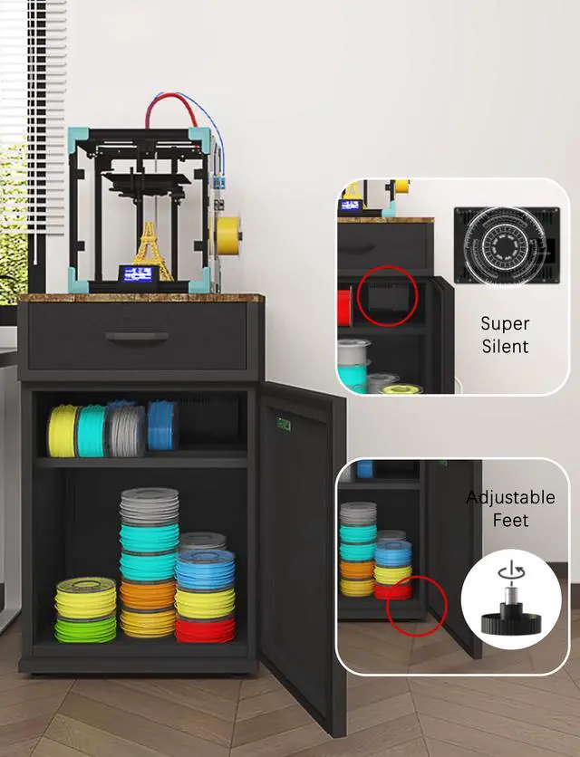 Alt view image 5 of 6 - 3D Printer Stand for P1S Filament Storage Moisture-Proof,25% RH Control 40 Rolls Filament Dehumidification Cabinet 3D Printing Sealing and Protection for PLA/ABS/TPU/Nylon (Black)