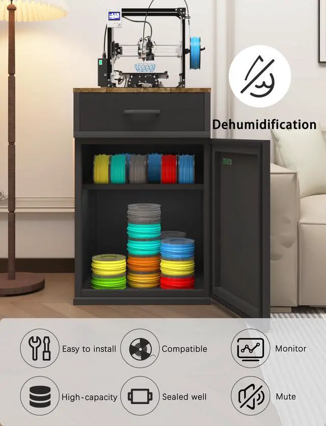 Alt view image 6 of 6 - 3D Printer Stand for P1S Filament Storage Moisture-Proof,25% RH Control 40 Rolls Filament Dehumidification Cabinet 3D Printing Sealing and Protection for PLA/ABS/TPU/Nylon (Black)
