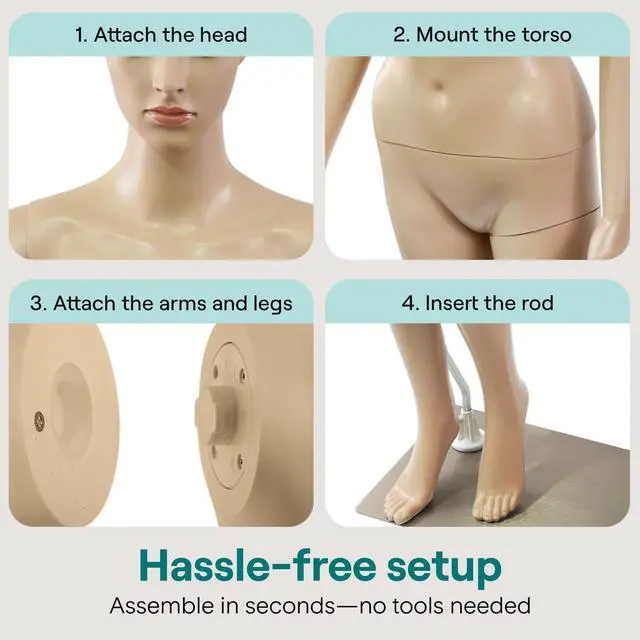 Alt view image 4 of 6 - 68.9" Tall Full-Body Female Mannequin with Adjustable Head, Flexible Limbs and Detachable Design, Perfect for Clothing Stores, Boutiques, Exhibitions and More