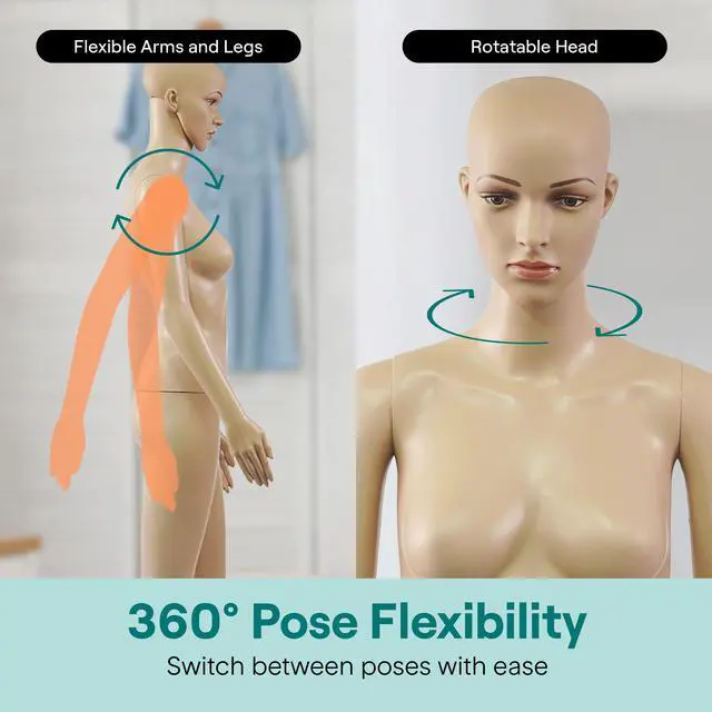 Alt view image 6 of 6 - 68.9" Tall Full-Body Female Mannequin with Adjustable Head, Flexible Limbs and Detachable Design, Perfect for Clothing Stores, Boutiques, Exhibitions and More