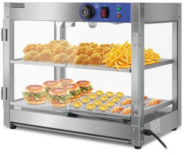 Main image of 2-Tier Food Warmer Pizza Warmer, Commercial Food Warmer Display with LED Lighting Removable Shelves Glass Door, Electric Countertop Food Warmer for Buffet Restaurant 110V 800W
