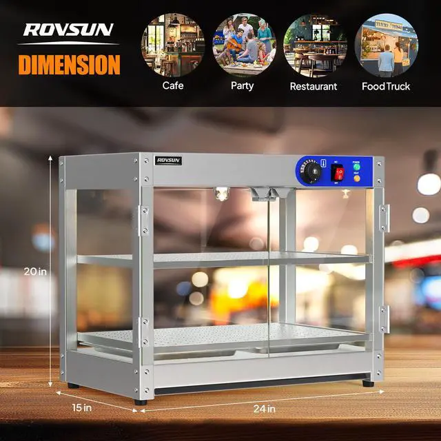 Alt view image 6 of 6 - 2-Tier Food Warmer Pizza Warmer, Commercial Food Warmer Display with LED Lighting Removable Shelves Glass Door, Electric Countertop Food Warmer for Buffet Restaurant 110V 800W