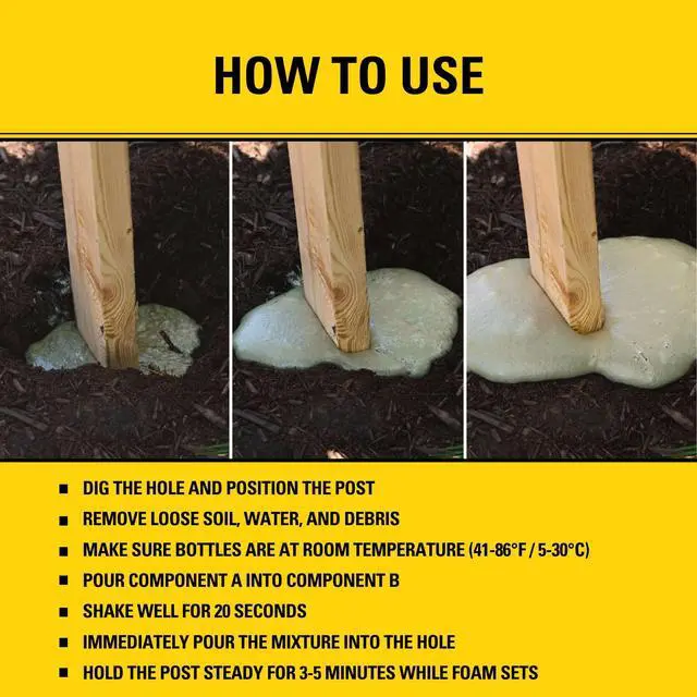 Alt view image 4 of 6 - F996 Fence Post Mix | Concrete Alternative Expanding Foam | Easy to Use, Fast Installation 12x (Component A,B) 12.7 fl oz and 10.1 fl oz | 12 Pack