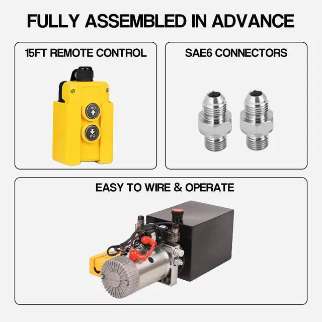 Alt view image 2 of 6 - 8 Quart Hydraulic Power Unit,2 Gallon Double Acting Hydraulic Pump, 3200 PSI 12V DC Metal Reservoir Hydraulic Pump Unit for Dump Trailer Car Lifting Platforms