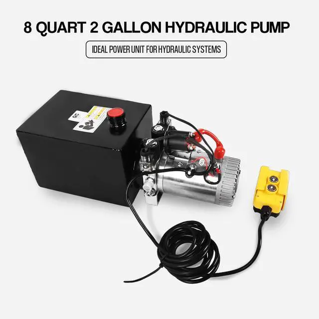 Alt view image 3 of 6 - 8 Quart Hydraulic Power Unit,2 Gallon Double Acting Hydraulic Pump, 3200 PSI 12V DC Metal Reservoir Hydraulic Pump Unit for Dump Trailer Car Lifting Platforms