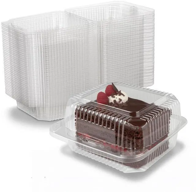 Main image of Cake Slice Container 5.25" x 5.63" x 3.17" - Clear Square Plastic Containers for Food - Disposable Dessert Containers - Deep Sandwich Containers (500 Pieces) - Made in the USA