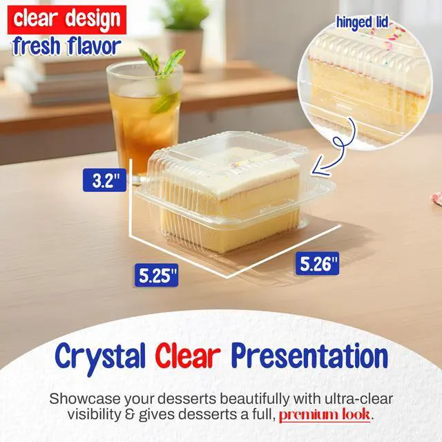 Alt view image 2 of 6 - Cake Slice Container 5.25" x 5.63" x 3.17" - Clear Square Plastic Containers for Food - Disposable Dessert Containers - Deep Sandwich Containers (500 Pieces) - Made in the USA