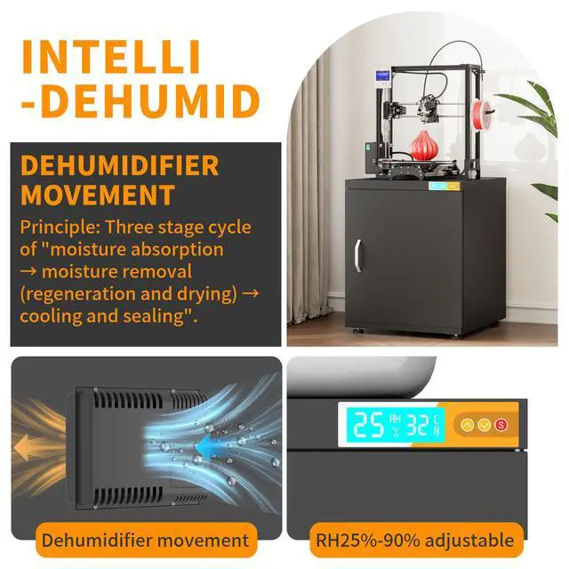 Alt view image 3 of 6 - 3D Printer Stand for H2C,P1S,Filament Storage,25% RH Control Filament Moisture-Proof Dehumidification Cabinet 40 Rolls 3D Printing Sealing and Protection for PLA/ABS/TPU/Nylon (Black 180L)