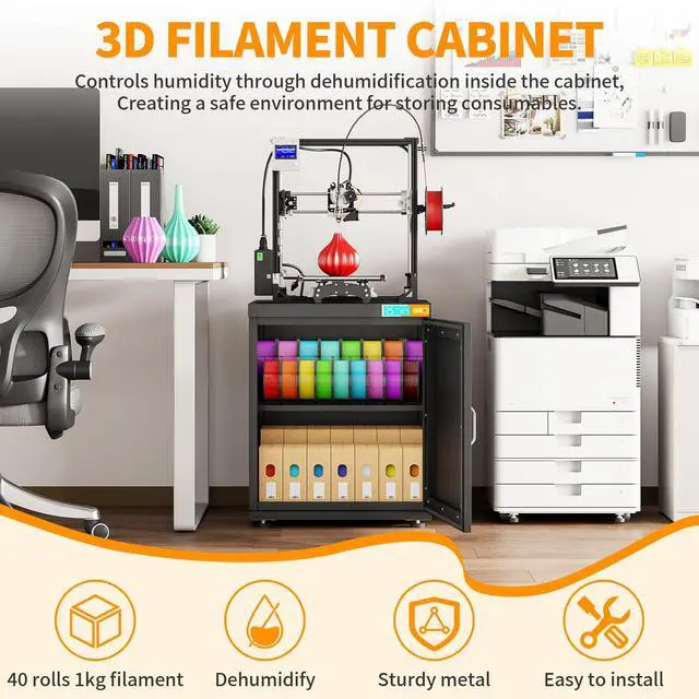 Alt view image 4 of 6 - 3D Printer Stand for H2C,P1S,Filament Storage,25% RH Control Filament Moisture-Proof Dehumidification Cabinet 40 Rolls 3D Printing Sealing and Protection for PLA/ABS/TPU/Nylon (Black 180L)