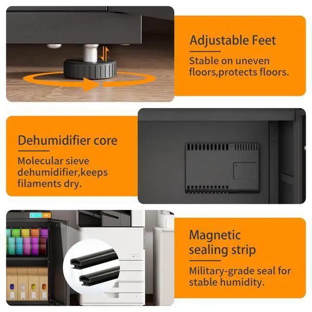 Alt view image 5 of 6 - 3D Printer Stand for H2C,P1S,Filament Storage,25% RH Control Filament Moisture-Proof Dehumidification Cabinet 40 Rolls 3D Printing Sealing and Protection for PLA/ABS/TPU/Nylon (Black 180L)