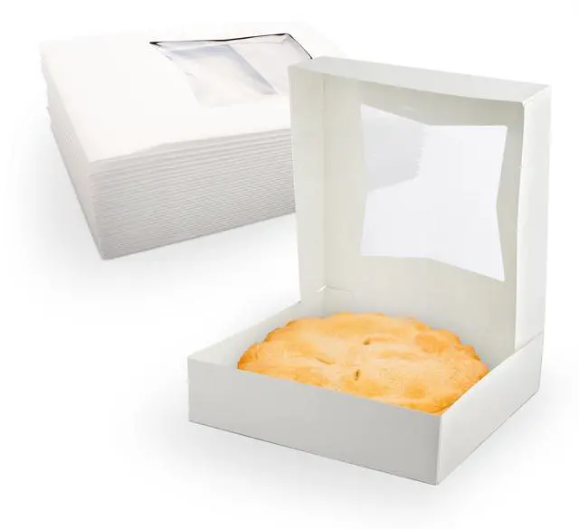Main image of White Cookie Boxes - Size of 8" X 8" X 2.5" - (200 Pieces) Auto Pop-Up Bakery Boxes with Window - Made in the USA